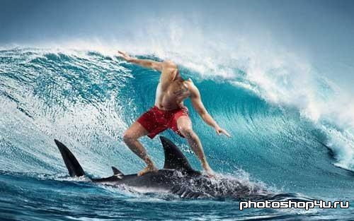 Мужской шаблон для Photoshop - Сёрфинг на дельфине