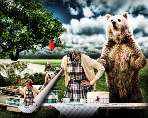 Смешной шаблон для фотомонтажа - Пикник с медведем