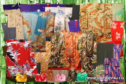 Клипарт - Японские кимоно и схема кроя