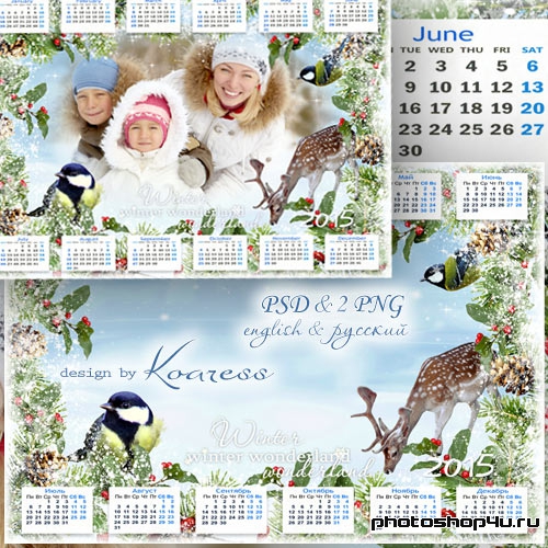 Зимний календарь на 2015 год с рамкой для фото - Зимняя страна чудес
